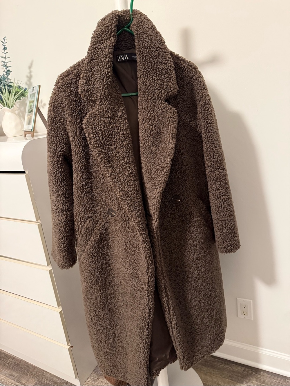 Zara Chocolate Brown Teddy Coat with Lapel Collar